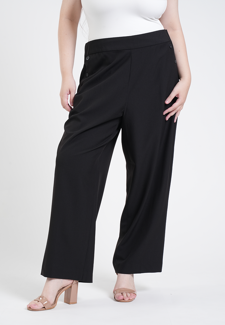 Milly Plus Size Vivienne Side-Button Wide-Leg Trousers