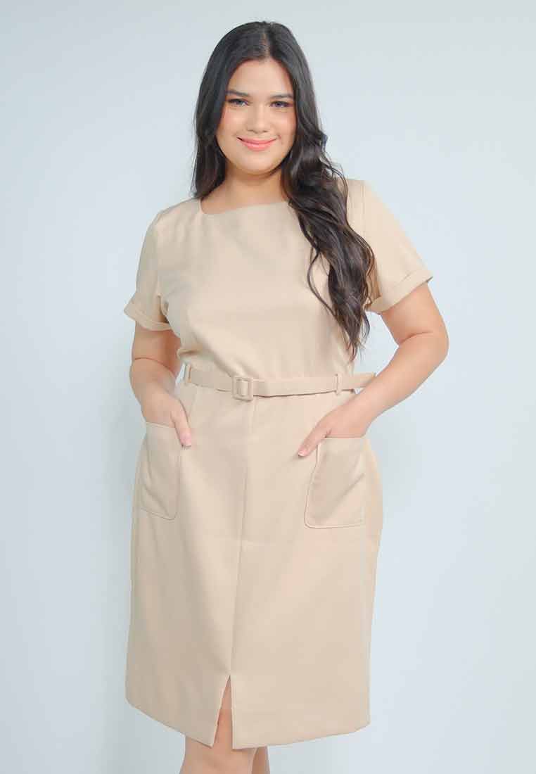 Milly Plus Size Maryam Square Neck Shift Dress with Belt