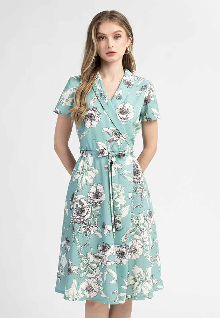 Nadia Floral Wrap A-Line Dres