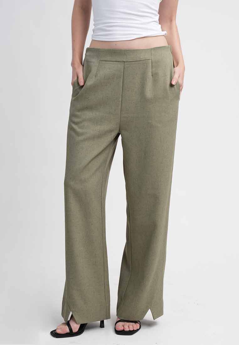 Alana Straight-Leg Slit Hem Trousers