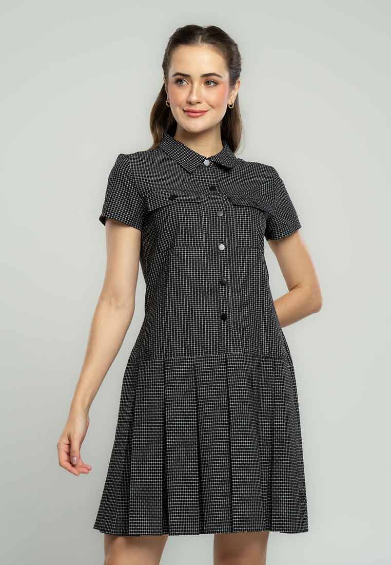 Laila Collared Shirt Dress in Pincheck Print