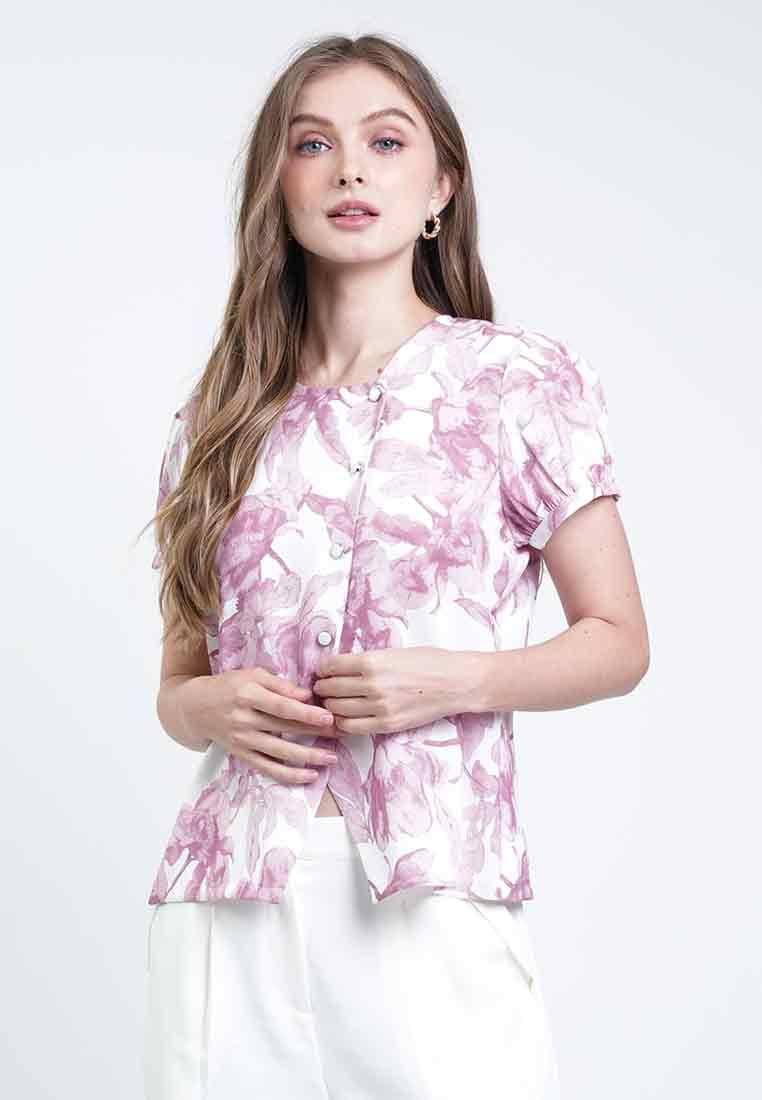 Maya Asymmetric Button Floral Top