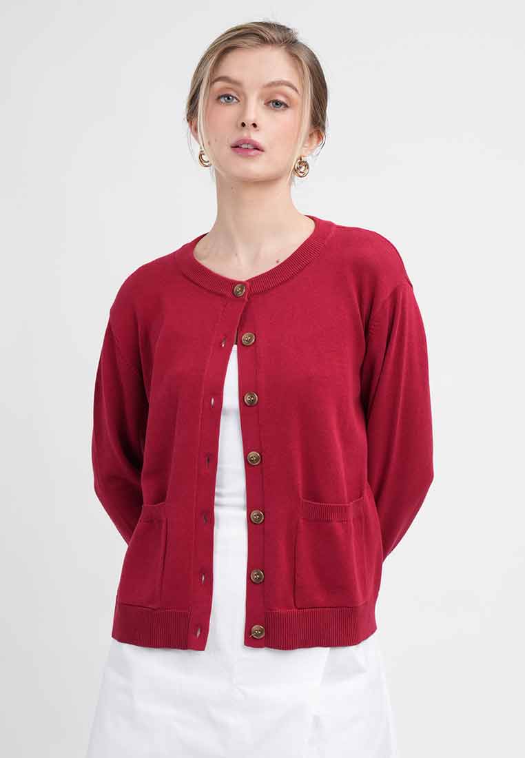 Liana Essential Knit Crewneck Cardigan with Pockets