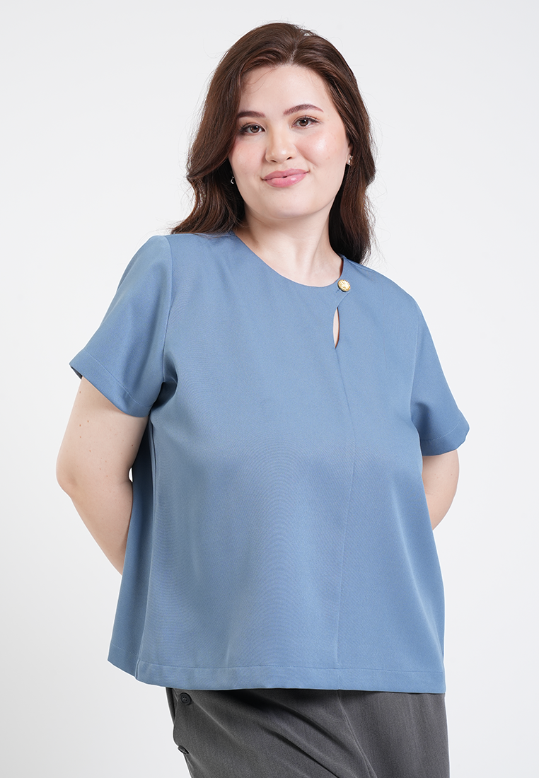 Milly Plus Size Jessica Keyhole Cutout Gold Button Blouse