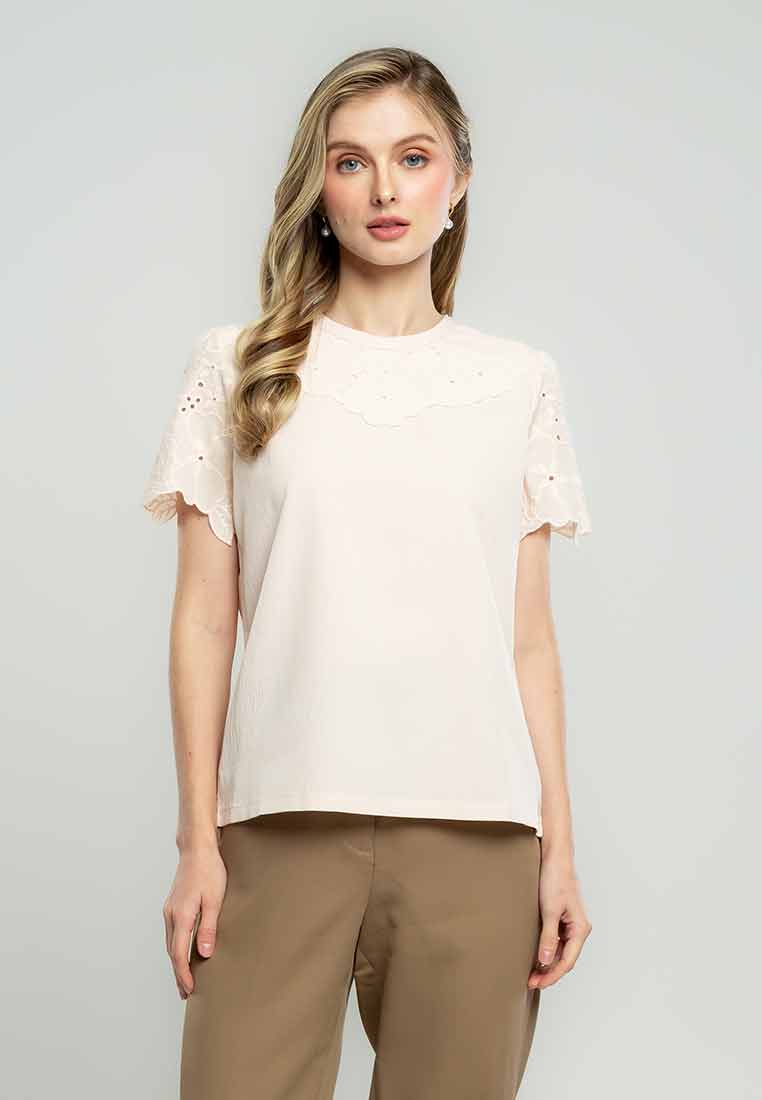 Tessa Basic Short Sleeves Top with Eyelet Detail