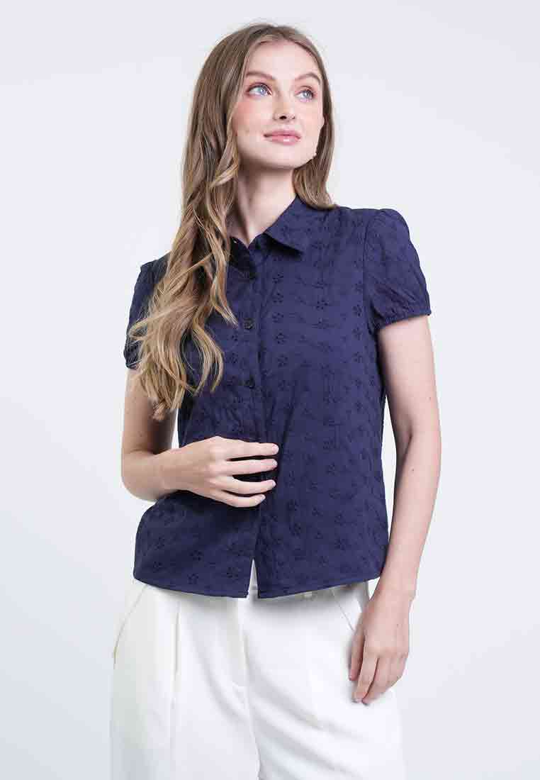 Gia Collared Eyelet Button-Down Top