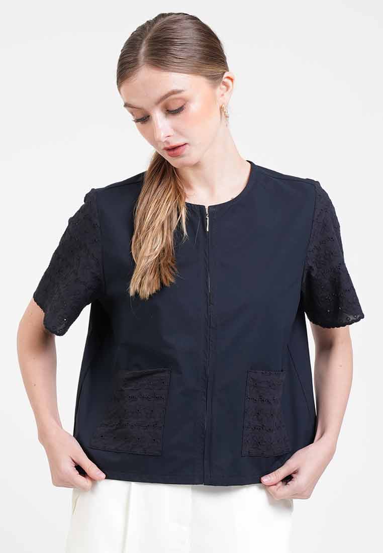 Georgina Eyelet Accent Zip-Up Top