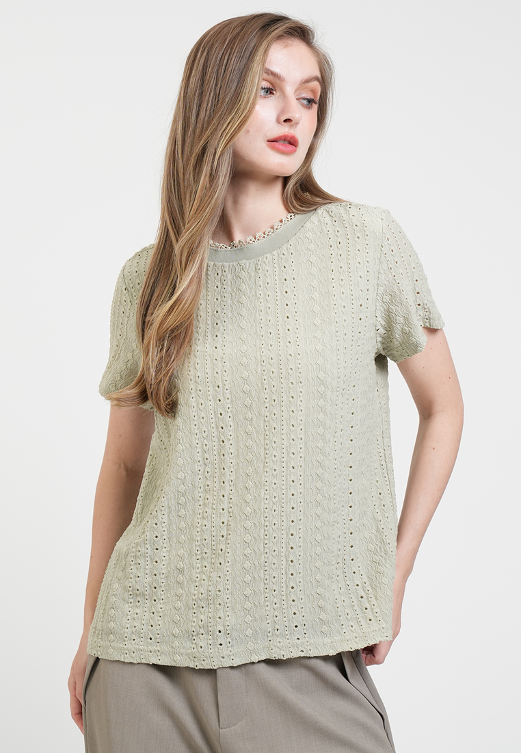 Arrabella Lace Trim Eyelet Top