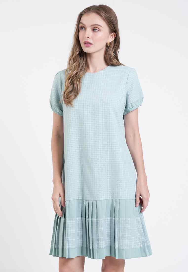 Lyca Grid Pleated Sheath Dress