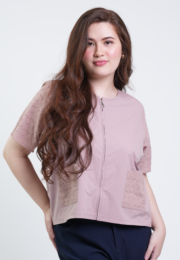 Milly plus Size Elena Textured Pocket Short Sleeve Top