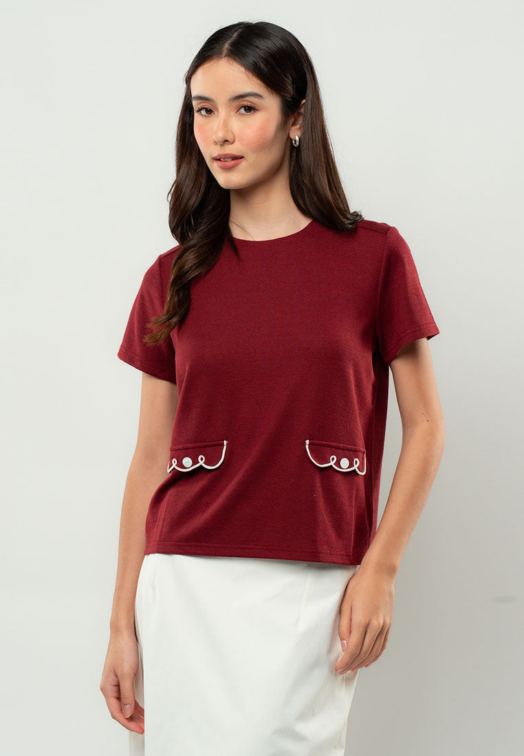 Audrey Scallop-Trim Pocket Knit Top