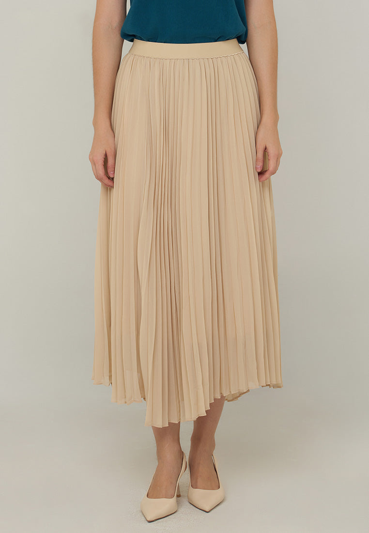 Ambherlynn A-Line Pleated Skirt  with Elastic Waist Band