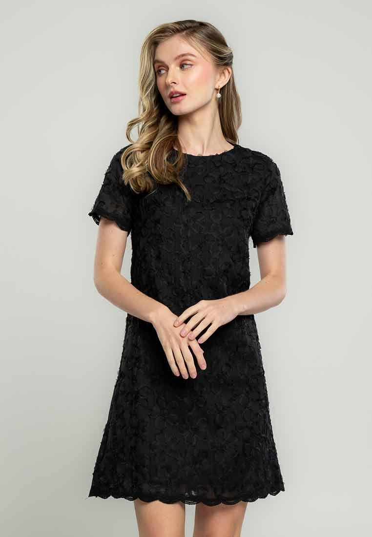 Wrenlee Shift Dress in Embroidered Applique Fabric