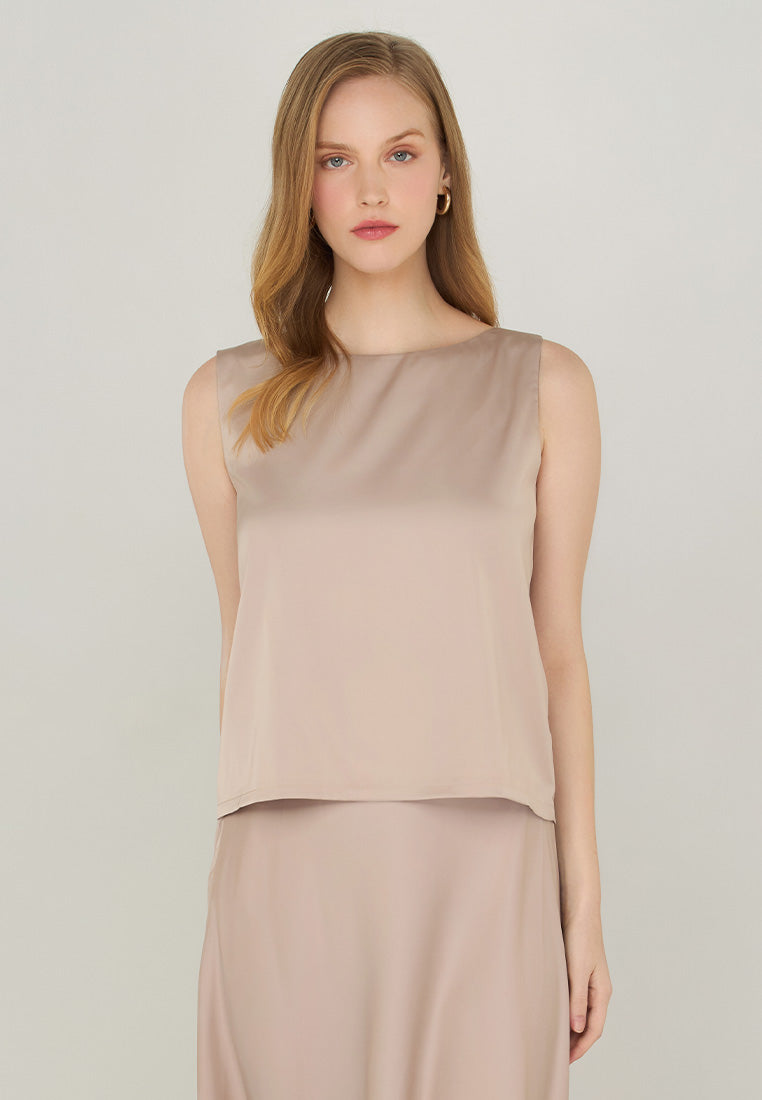 Maybelle Sleeveless Satin Boat Neck Top