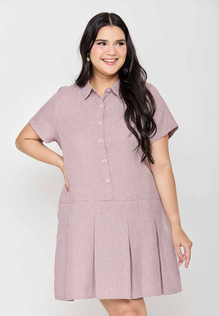 Milly Plus Size Sunniva Shirt Dress with Pleated Hem Details