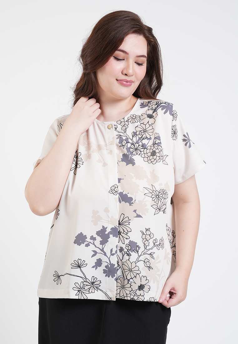 Milly Plus Size Cyrine Floral Button Front Top