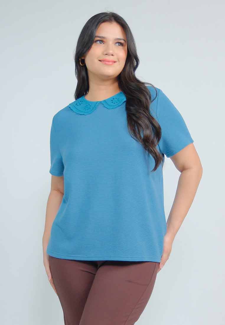 Milly Plus Size Remi Textured Knit Top with Eyelet Collar