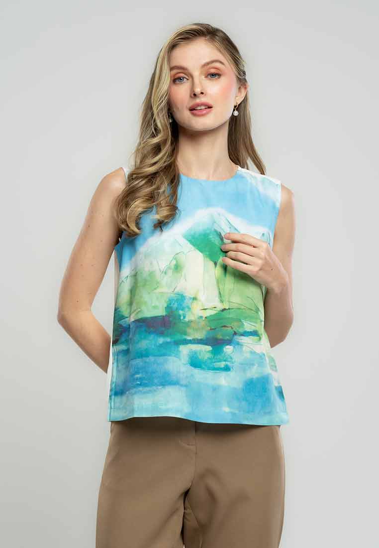 Ryleigh Sleeveless Top in Seascape Print