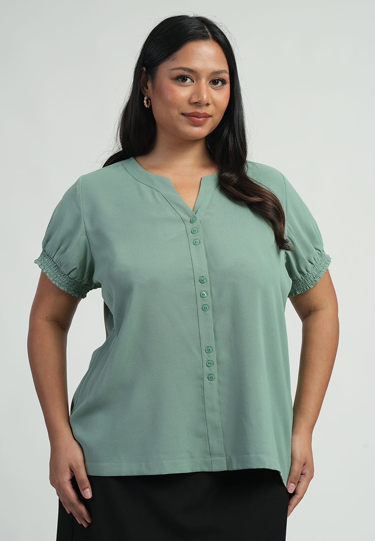 Milly Plus Size Sherina Smocked Sleeve Button-down Blouse