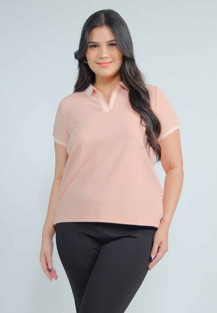 Milly Plus Size Ayzel Collared Knit Top with Contrast Edge