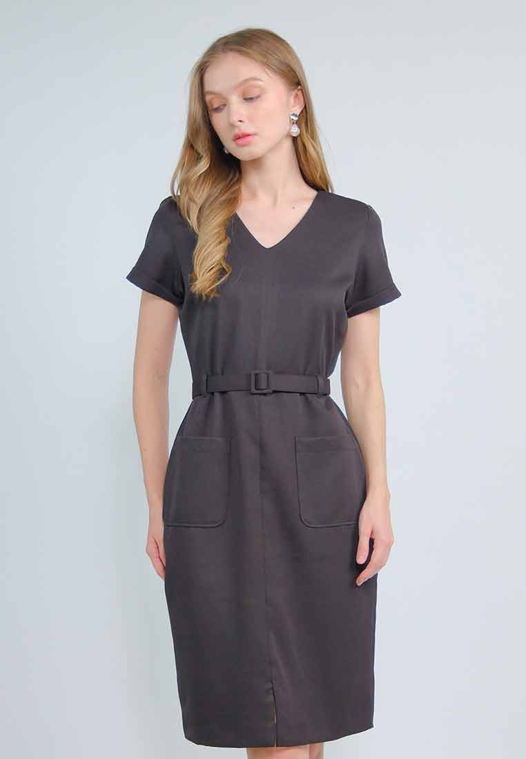 Lumia V-neck Shift Dress with Adjustable Belt
