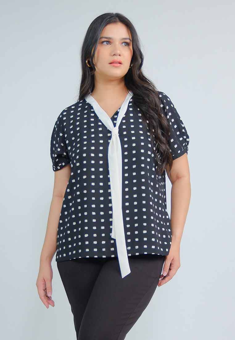 Milly Plus Size Mabel Geometric Print with Ribbon Collar Detail
