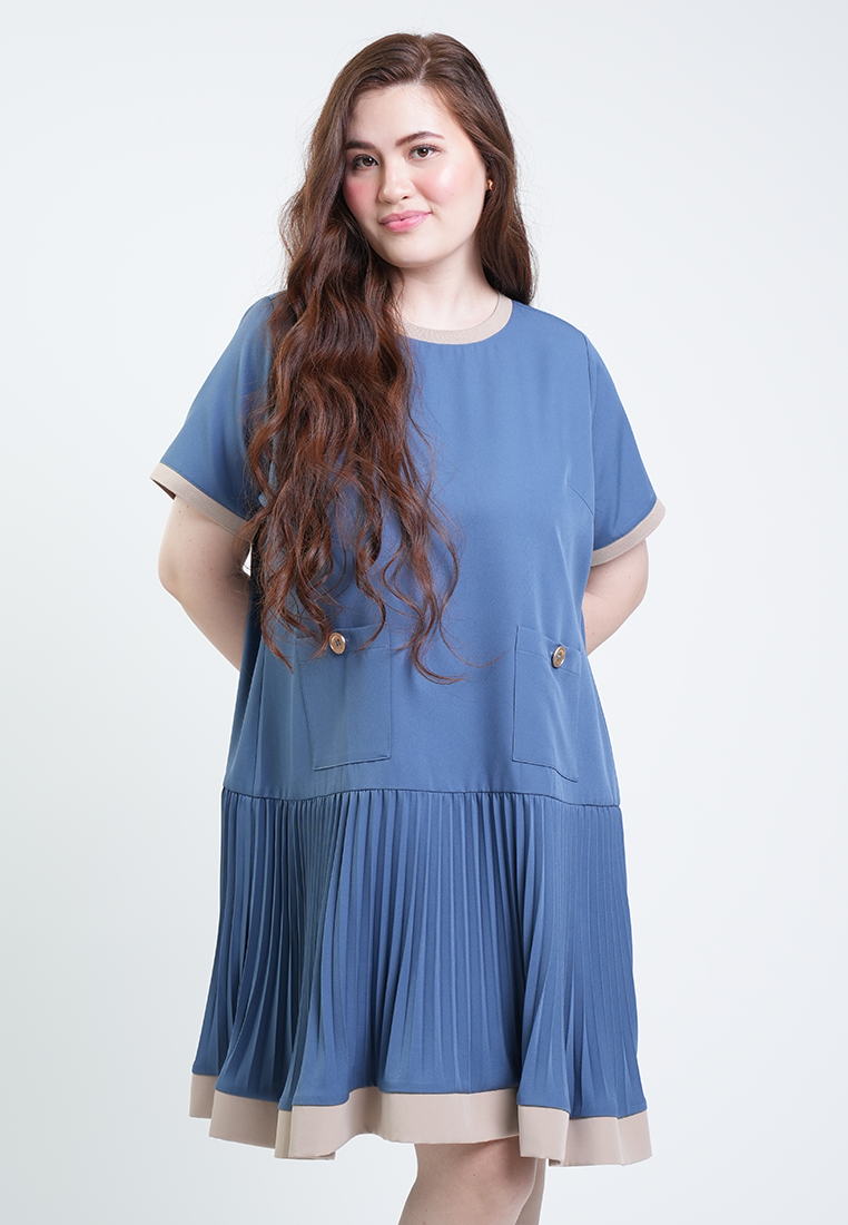 Milly Plus Size Antonia Pocket Detail Pleated Drop Waist Dress