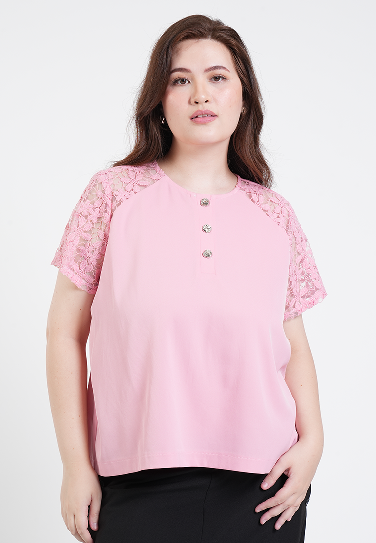 Milly Plus Size Celina Lace Sleeve Collared Top