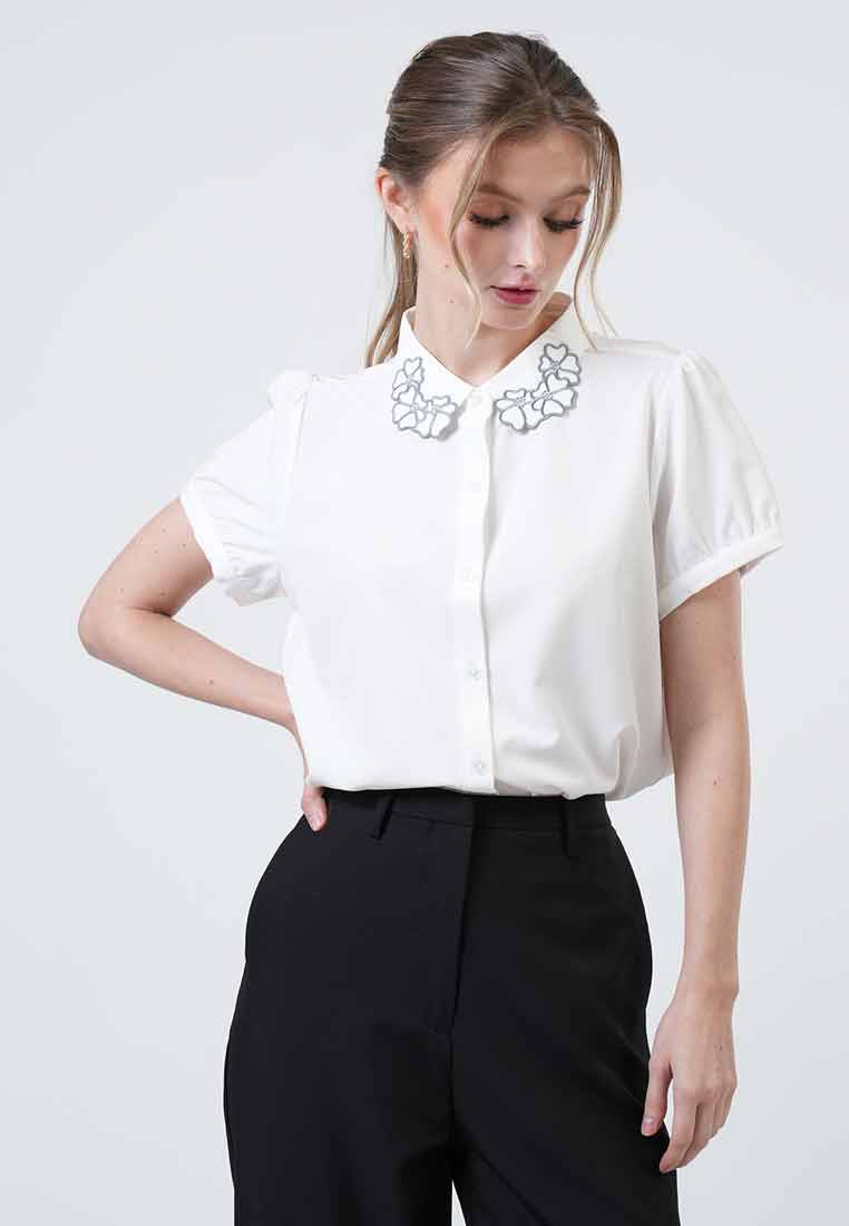 Elara Scallop Collar Embroidered Top