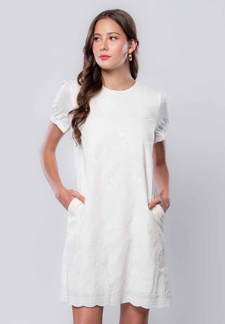 Nivara Eyelet Shift Dress with Puff Sleeve