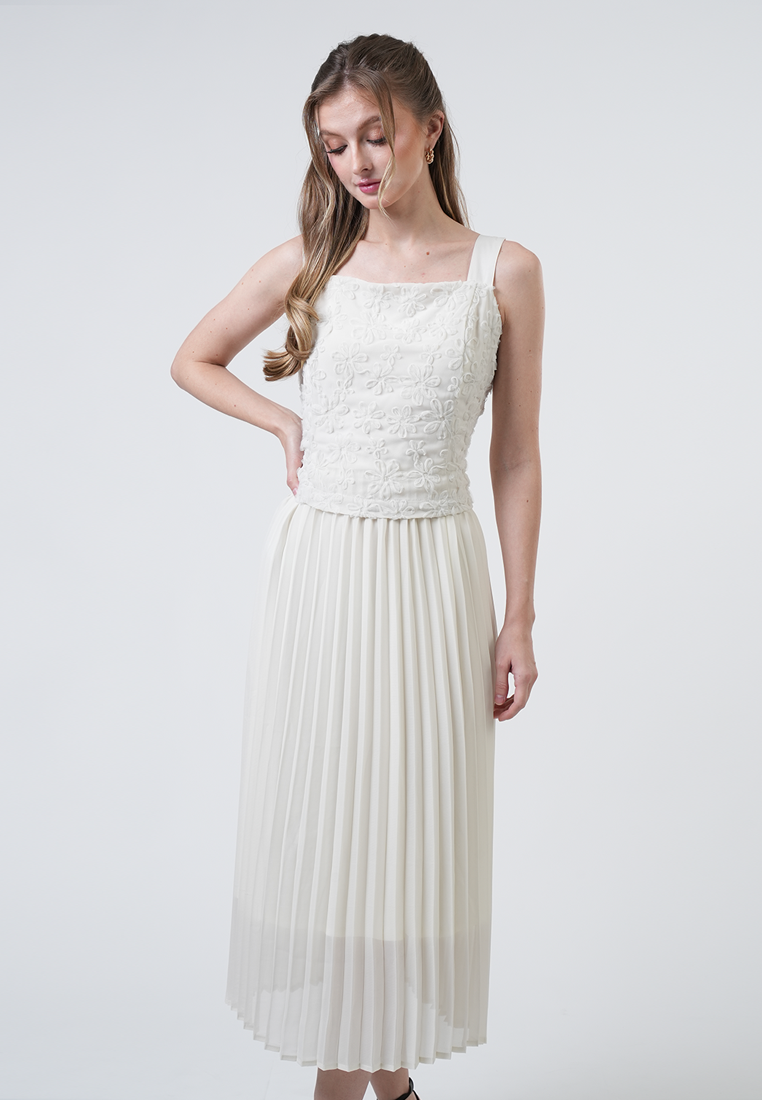 Daphne Lace Bodice Pleated Midi Dress