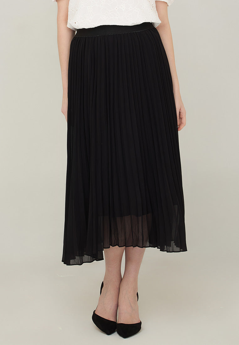 Ambherlynn A-Line Pleated Skirt  with Elastic Waist Band
