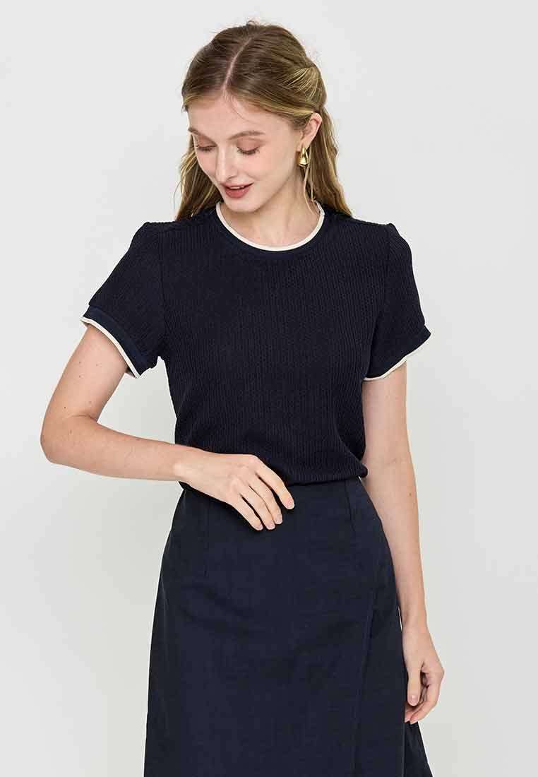 Arleth Textured Knit Top with Ribbing Detail
