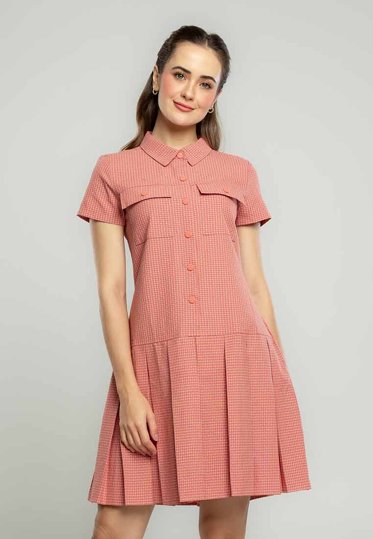 Laila Collared Shirt Dress in Pincheck Print