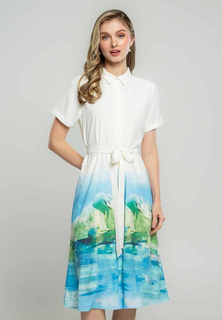 Alessia Collared Shirt Dress in Seascape Print