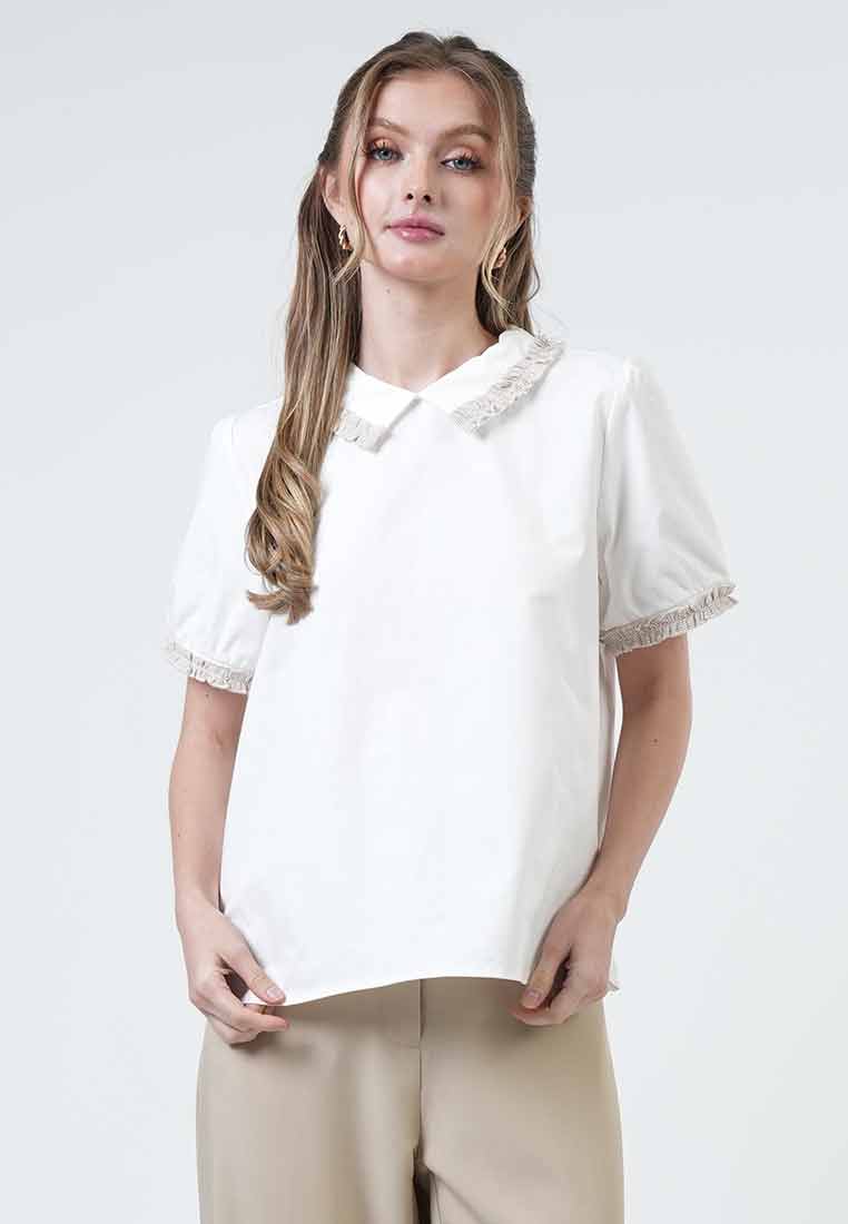 Solana Tweed-Trimmed Collared Blouse