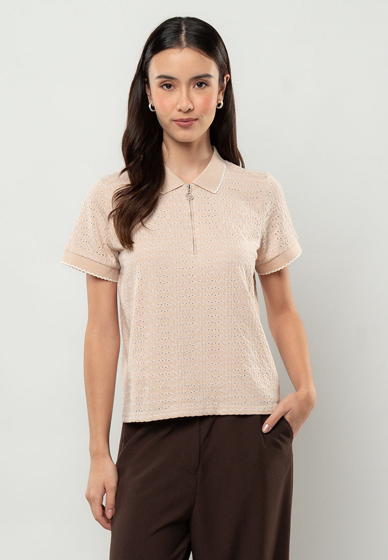 Adie Textured Knit Quarter-Zip Polo Top