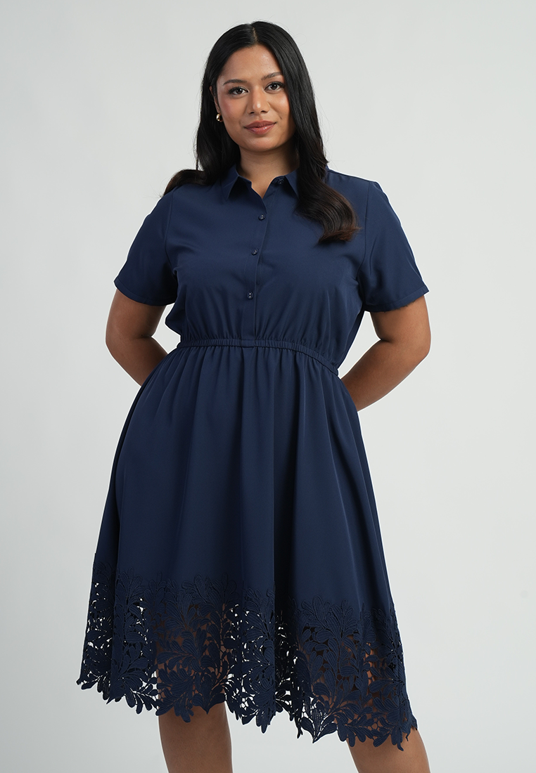 Milly by Paperdolls Caryl Laser-Cut Floral Hem Shirt Dress