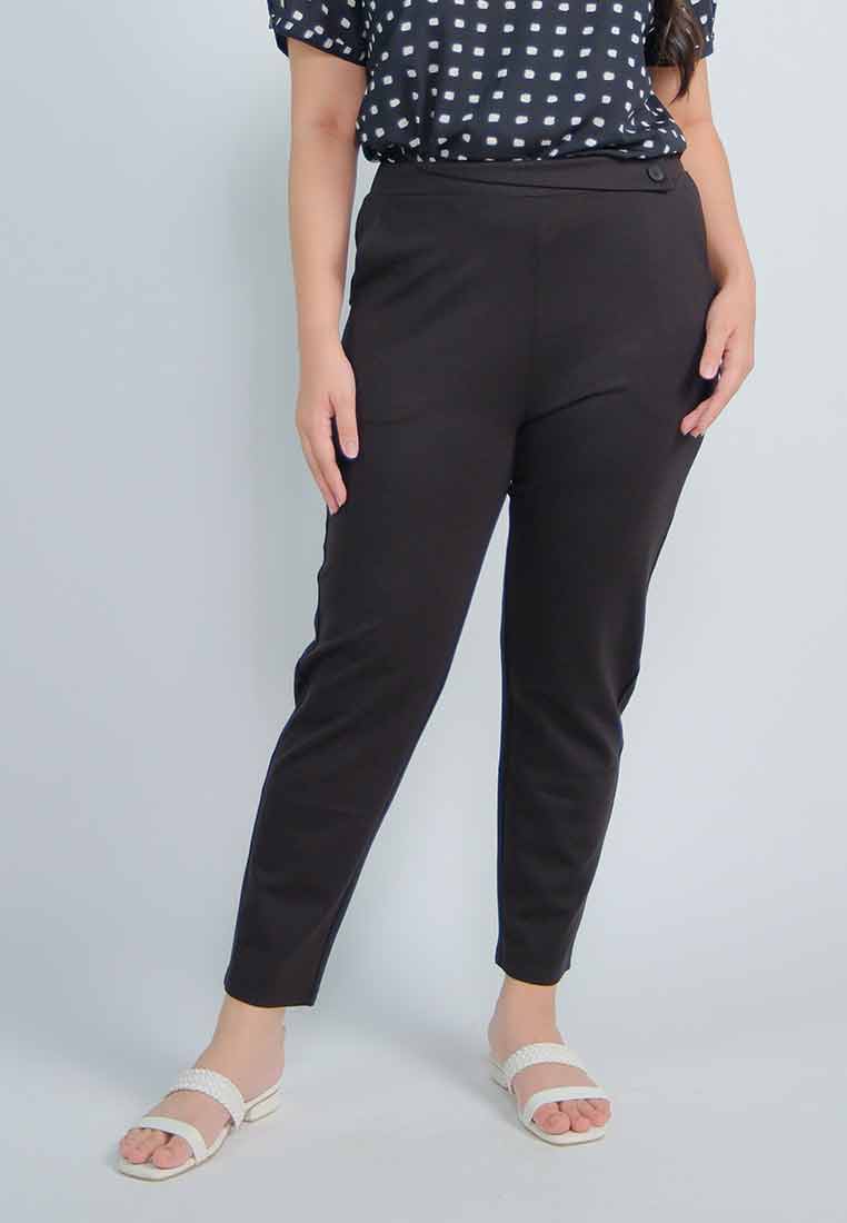 Milly Plus Size Wrenn Spandex Pants with Asymmetrical Tab Detail