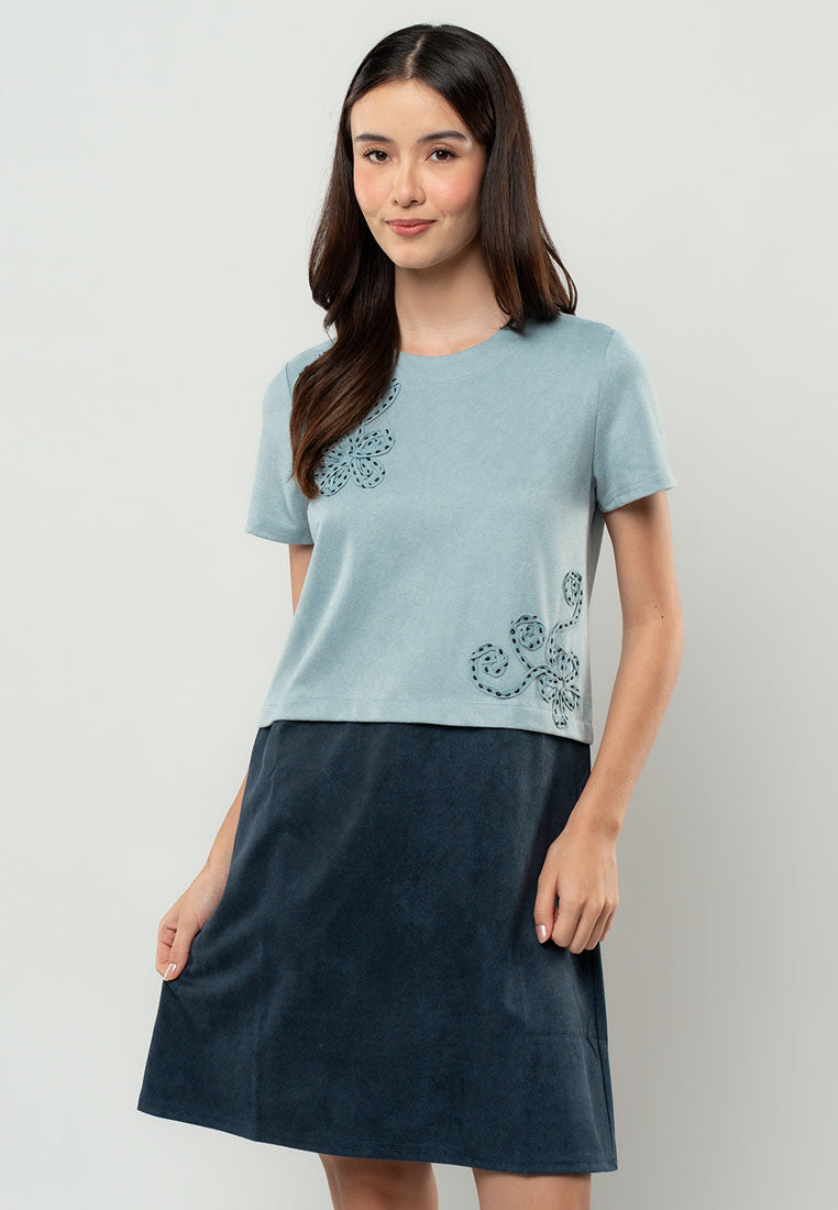 Stella Two-Tone Floral Appliqué Shift Dress
