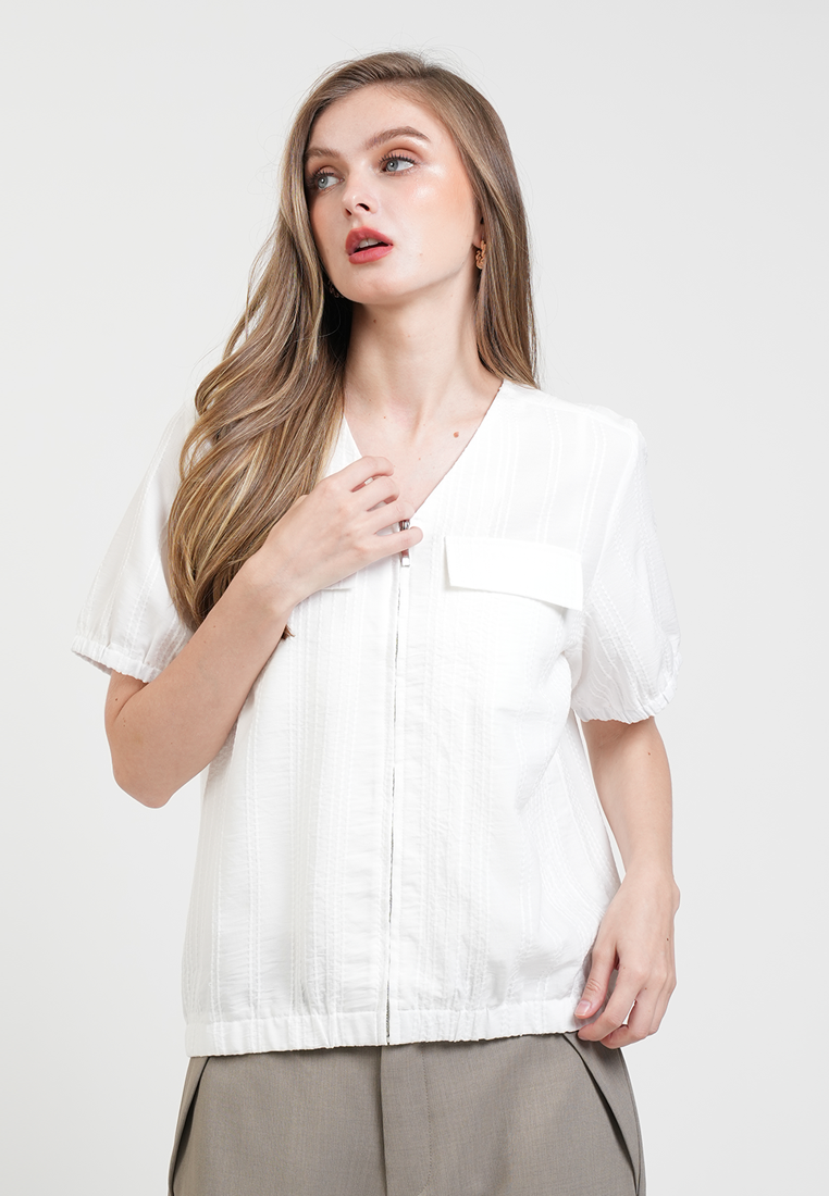 Adria Textured Zip-Front Blouse
