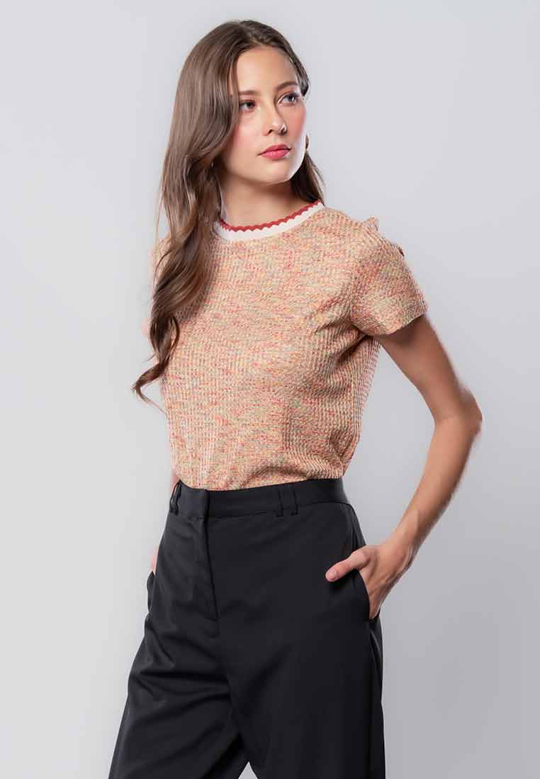 Marcelline Multicolor Knit Top with Scallop Ribbing