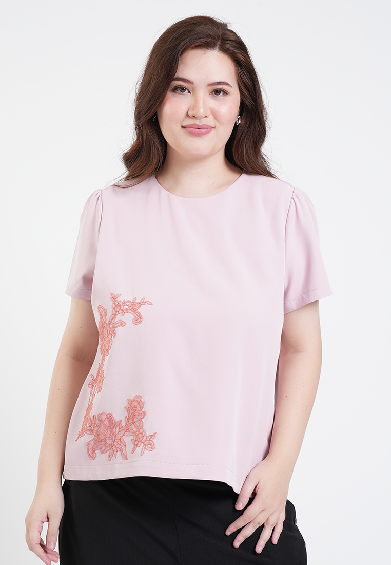 Milly Plus Size Camilla Floral Embroidered Short Sleeve Top