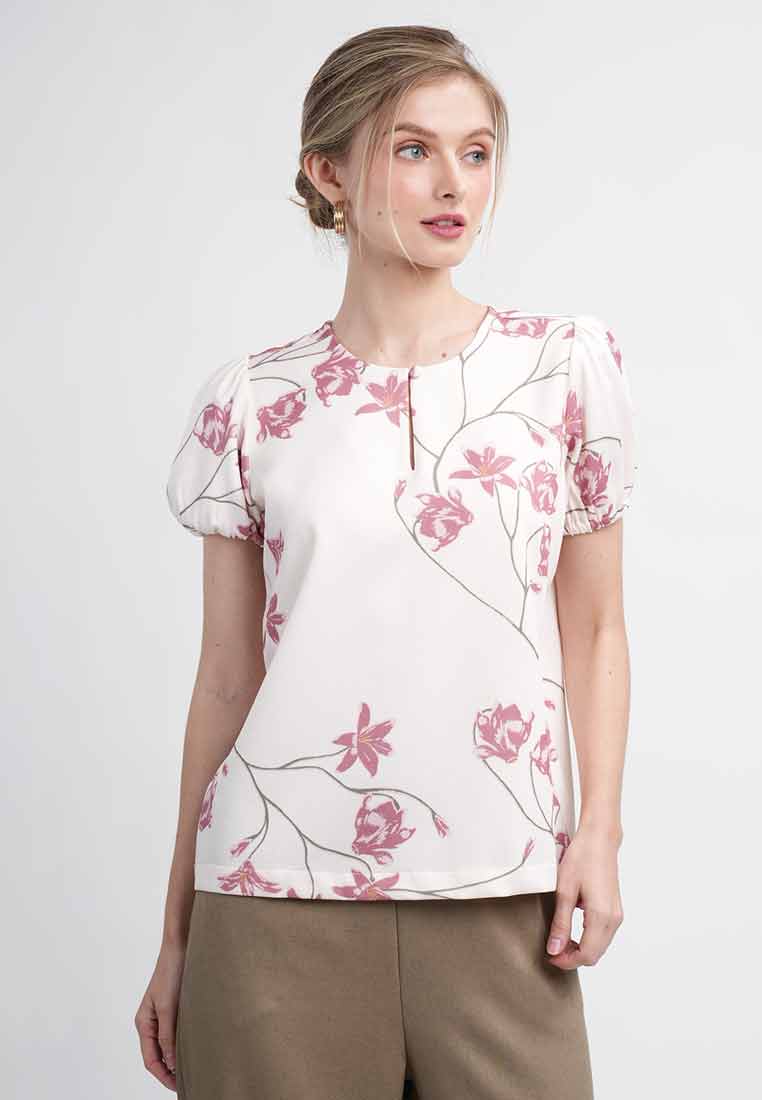 Meliora Floral Puff Sleeve Round Neck Blouse