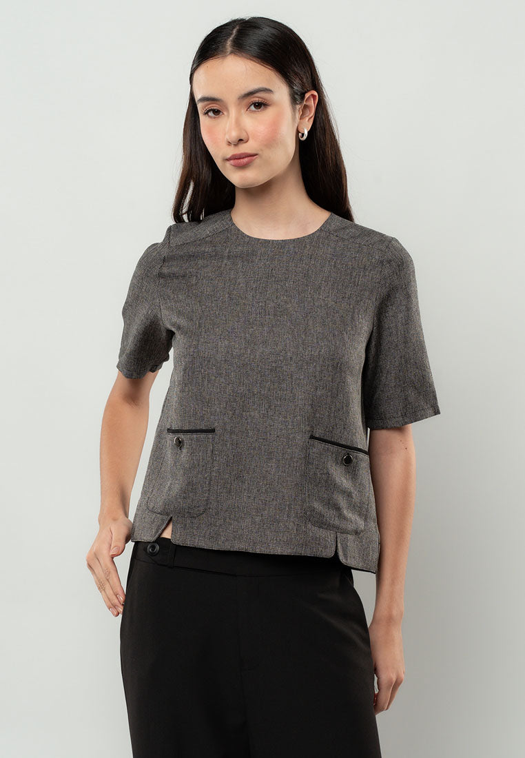Margot Contrast-Trim Tweed Top