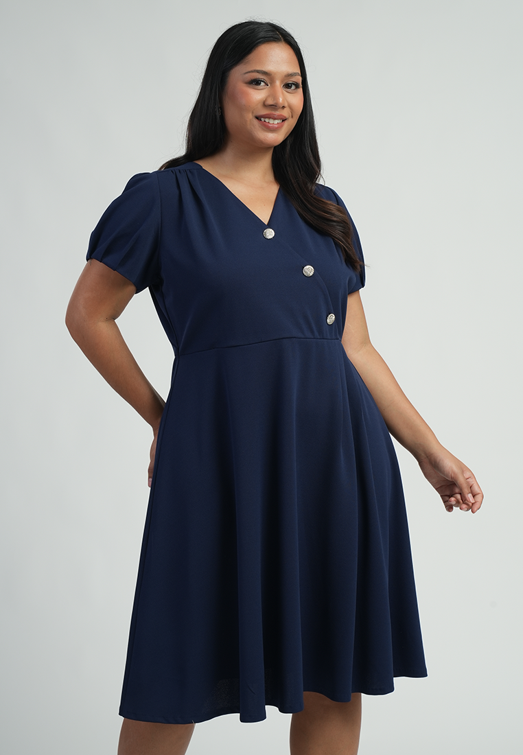 Milly by Paperdolls Julianne V-Neck Asymmetric Button Dress