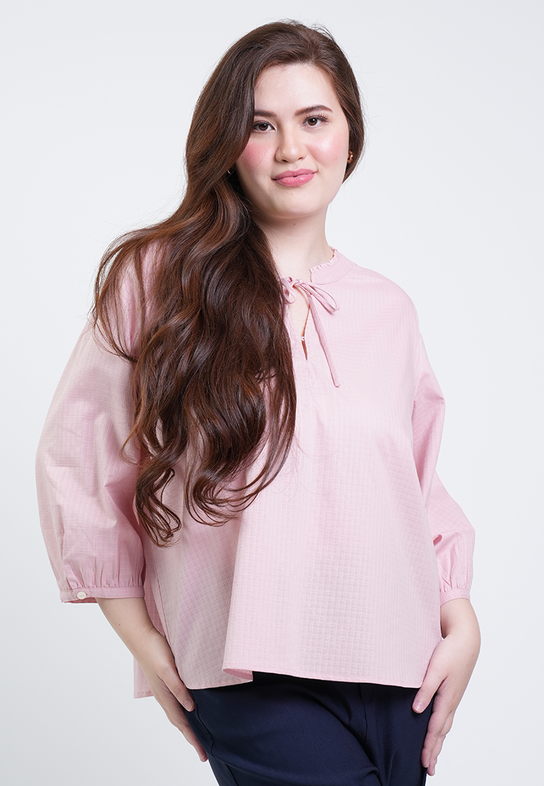 Milly Plus Size Ophelia Three-Quarter Sleeve Tie-Neck Blouse
