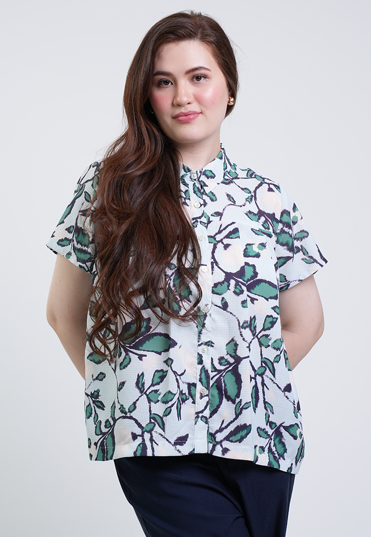 Milly Plus Size Rosa Button-Down Collar Floral Blouse