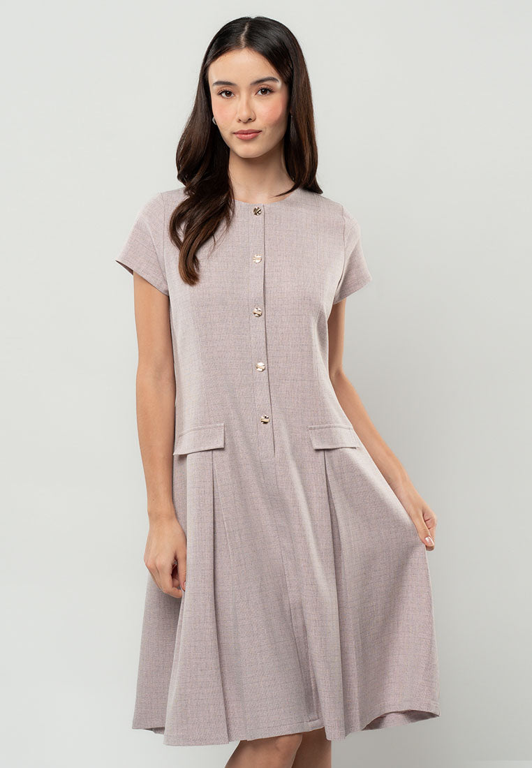 Pia Pleated Flap-Pocket Tweed Dress
