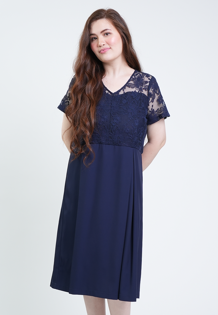 Milly Plus Size Odessa Short Sleeve V-Neck Lace Overlay Dress